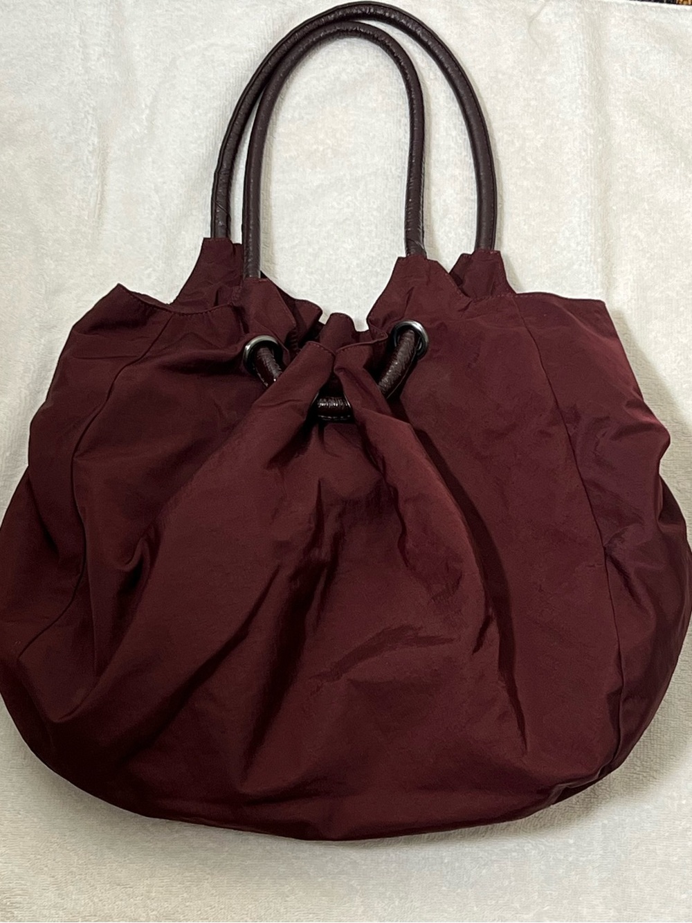 HOBO International Nylon Patent Trim Burgundy Shoulder Bag Slouchy Tote